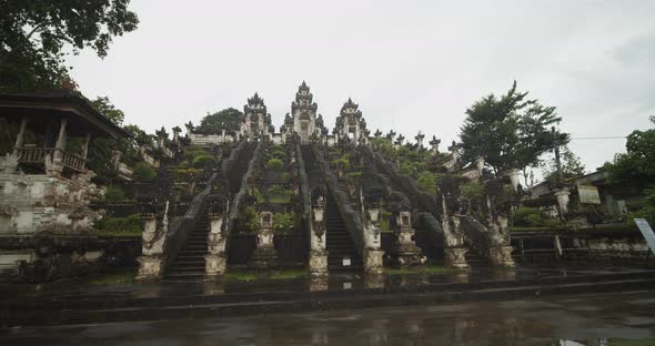 Low Angle Truck Shot of the Famous Pura Penataran Agung Lempuyang Temple in Bali After Rain Ancient