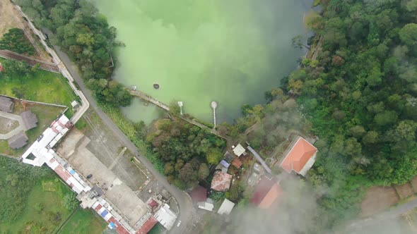 Top view on Telaga Warna lake on Dieng plateau, Java, Indonesia