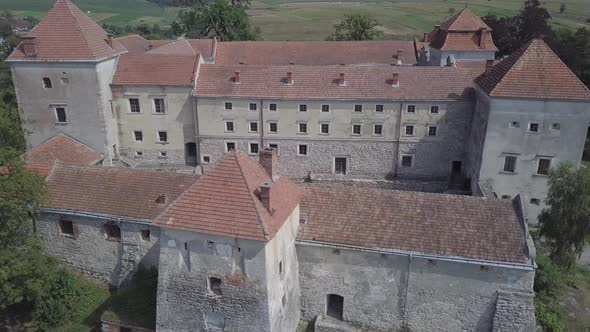 Aerial Famous Ukranian Ruined Svirzh Castle