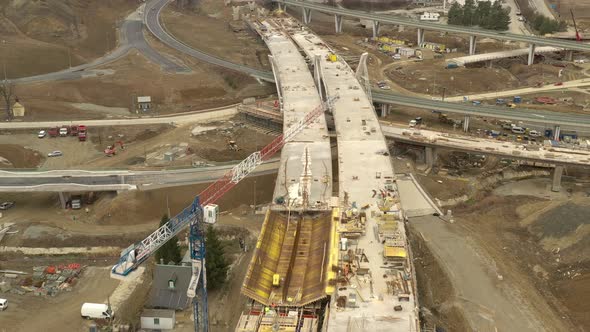 Aerial view of the construction of a highway in Presov, Slovakia