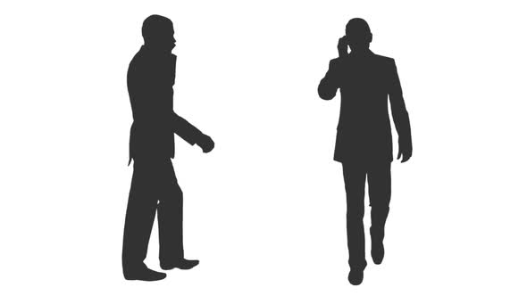 Silhouette of Business Man Talking on Smartphone While Walking, Alpha Channel alt