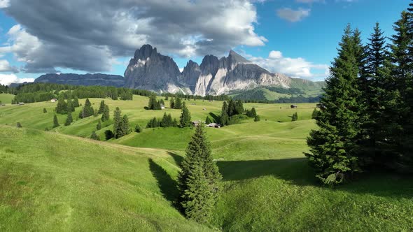 Evening on the Seiser Alm in the Dolomites mountains