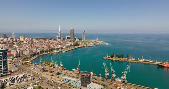 Aerial hyperlapse of beautiful  Batumi coastline. Georgia 2020