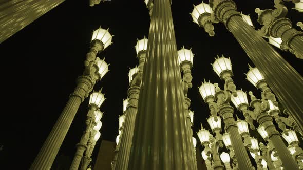 Night view of the Urban Light installation in L.A.