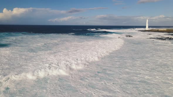 Aerial Drone View of Ocean Waves Splash Around Tenerife Canary Islands Spain