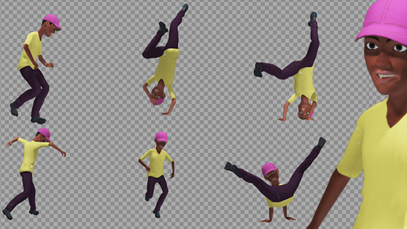 African American Cartoon Character Dancing Break Dance (6-Pack) alt