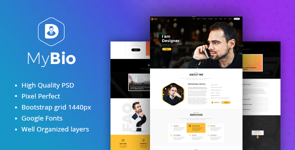 MyBio - One Page Personal Portfolio PSD Template