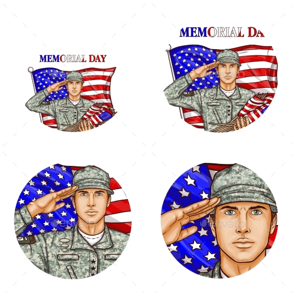 Vector Us Flag Salute Soldier Pop Art Avatar Icon