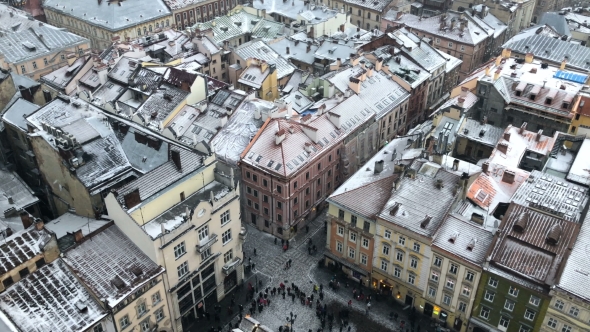 Snow Storm in Old Europe City