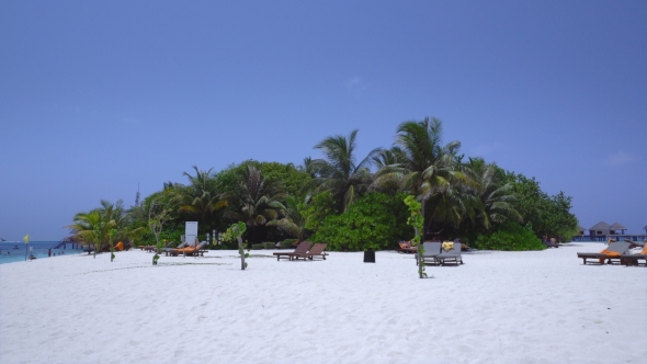 Perfect Wild Sandy Maldives Beach with Turquoise Sea View, Nobody