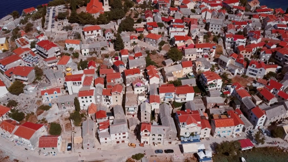 Flying Over Resort Adriatic Town Primosten, Croatia.