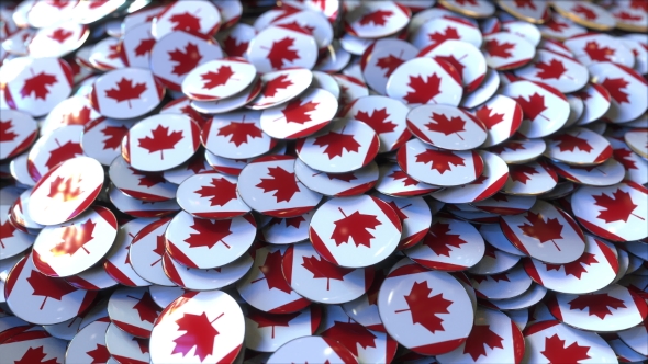 Pile of Badges Featuring Flags of Canada alt