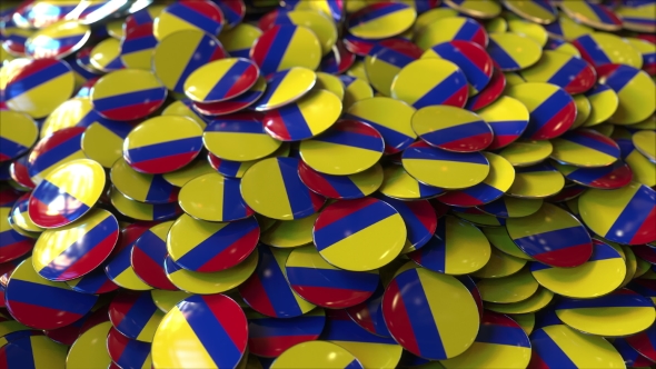 Pile of Badges Featuring Flags of Colombia alt