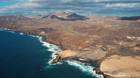 Flight Over Fuerteventura Coastline, Canary Islands