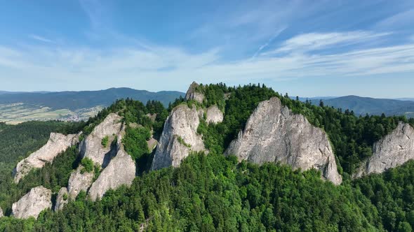 Aerial view of Trzy Korony mountain in Pieniny, Poland