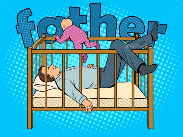 Father Sleeps and Baby Escape Pop Art Vector
