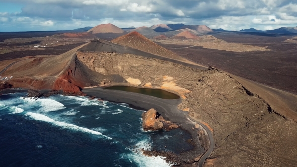 Flying Over Volcanic Lake El Golfo, Lanzarote, Canary Islands