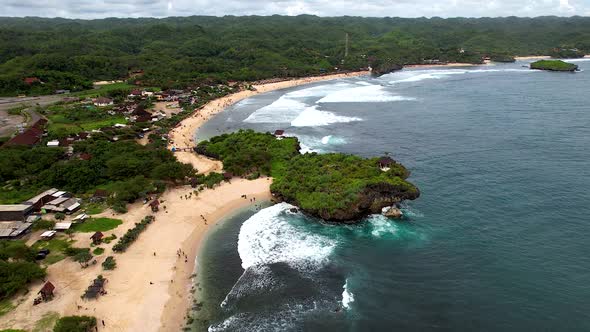 Aerial view of beauty of krakal Gunungkidul beach, Yogyakarta.