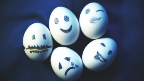 Pile of Eggs with Different Emotions Variety Individuality