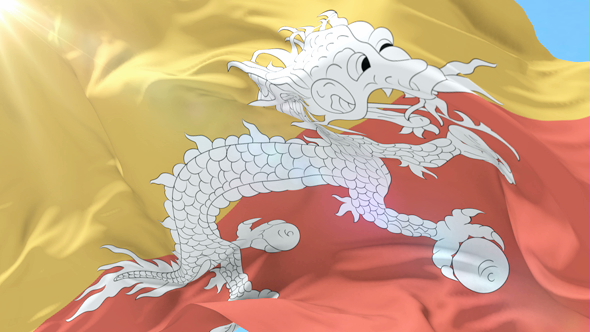 Bhutan Flag Waving at Wind