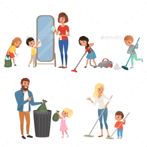 Children Helping Their Parents with Housework