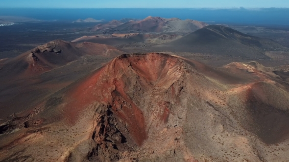 Flying Over Volcanoes Near Timanfaya National Park, Lanzarote, Canary Islands