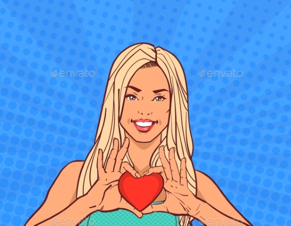 Girl Holding Red Heart Shape Valentines