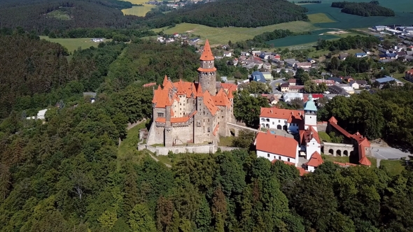 Flying Over Bouzov Castle, Czech Republic.