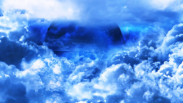 Blue Clouds in Space and Planet with the Big Blue Star alt