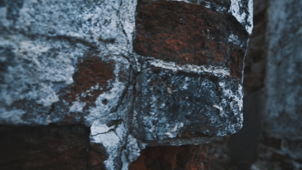 Ruined Old Building Red Brick Walls in Middle of Frozen Lake