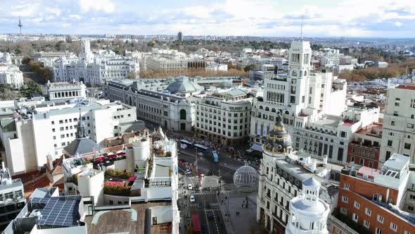 Aerial Cityscape of Madrid with Alcala and Gran Via Streets Spain