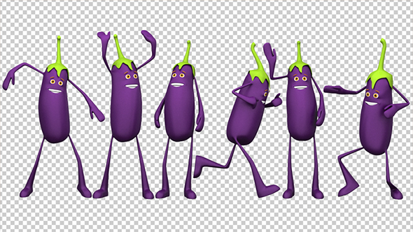 Eggplant - Funny Cartoon Vegetable Character (6-Pack) alt