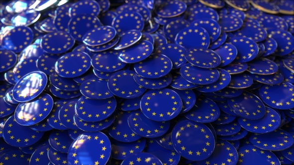 Pile of Badges Featuring Flags of the European Union EU alt
