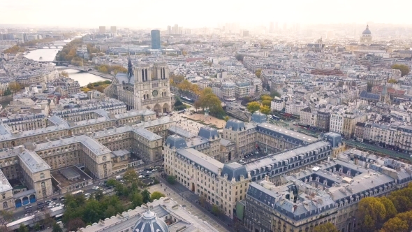 Aerial View of Notre Dame De Paris Cathedral