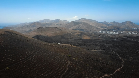 Wine Valley of La Geria near Lanzarote in Canary Islands, Spain