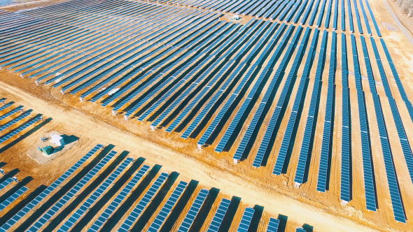 Drone Aerial Above Solar Panels