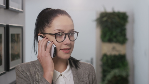 Young Businesswoman Talking on the Phone Indoors