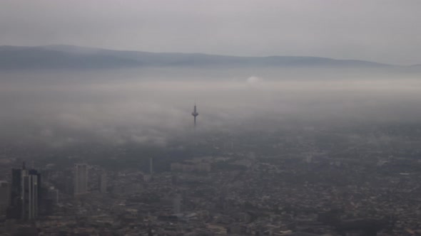 View to Frankfurt from flying airplane