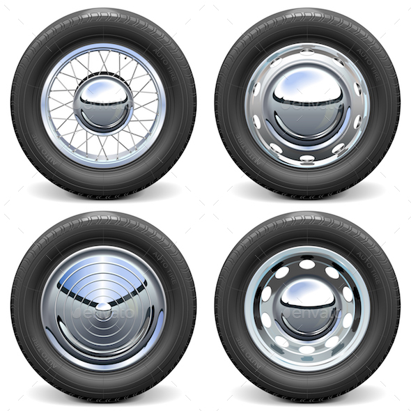 Vector Car Tires with Chrome Disks
