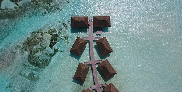 Drone above Overwater Villas in the Maldives