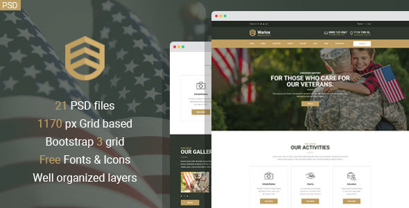 Wariox - Military and Veteran PSD Template