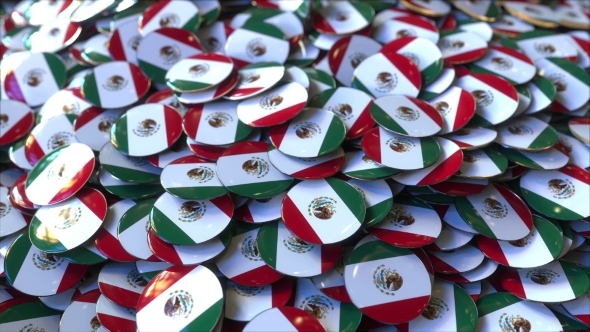 Pile of Badges Featuring Flags of Mexico alt