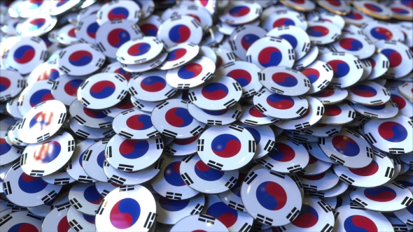 Pile of Badges Featuring Flags of South Korea alt
