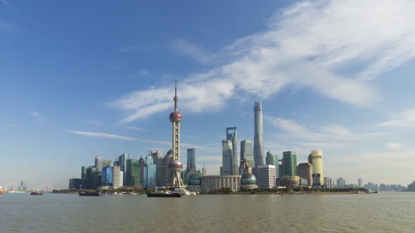 Shanghai Skyline at Sunny Day. Lujiazui District. China