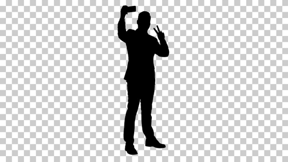 Silhouette Business man taking selfie, Alpha Channel