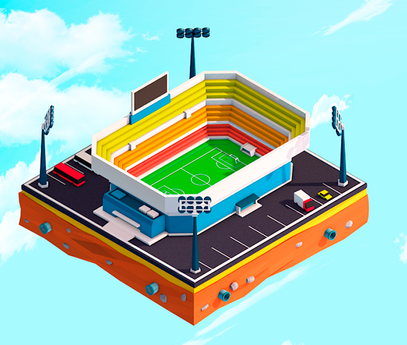 Cartoon Low Poly City Stadium