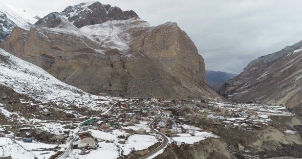 Mountain Village in the Winter in the Dolomite Mountains