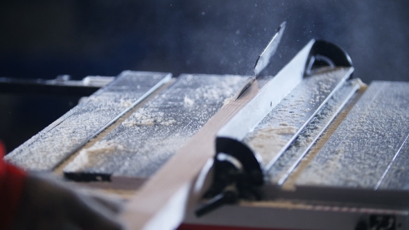 Wooden Board Comes To Circular Saw,