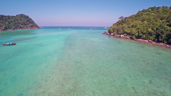 Flying over Lana Bay on Phi-Phi Don Island