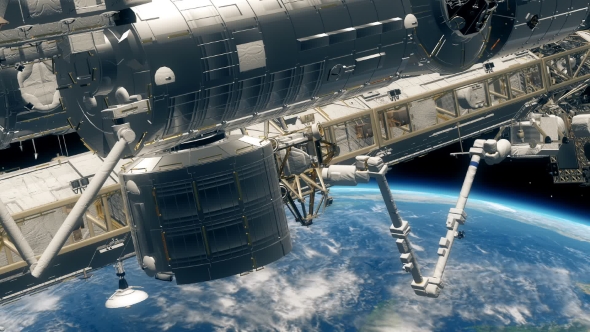 International Space Station ISS Revolving Over Earths Atmosphere alt